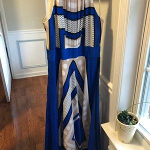 Eliza J Halter Blue and Tan Dress